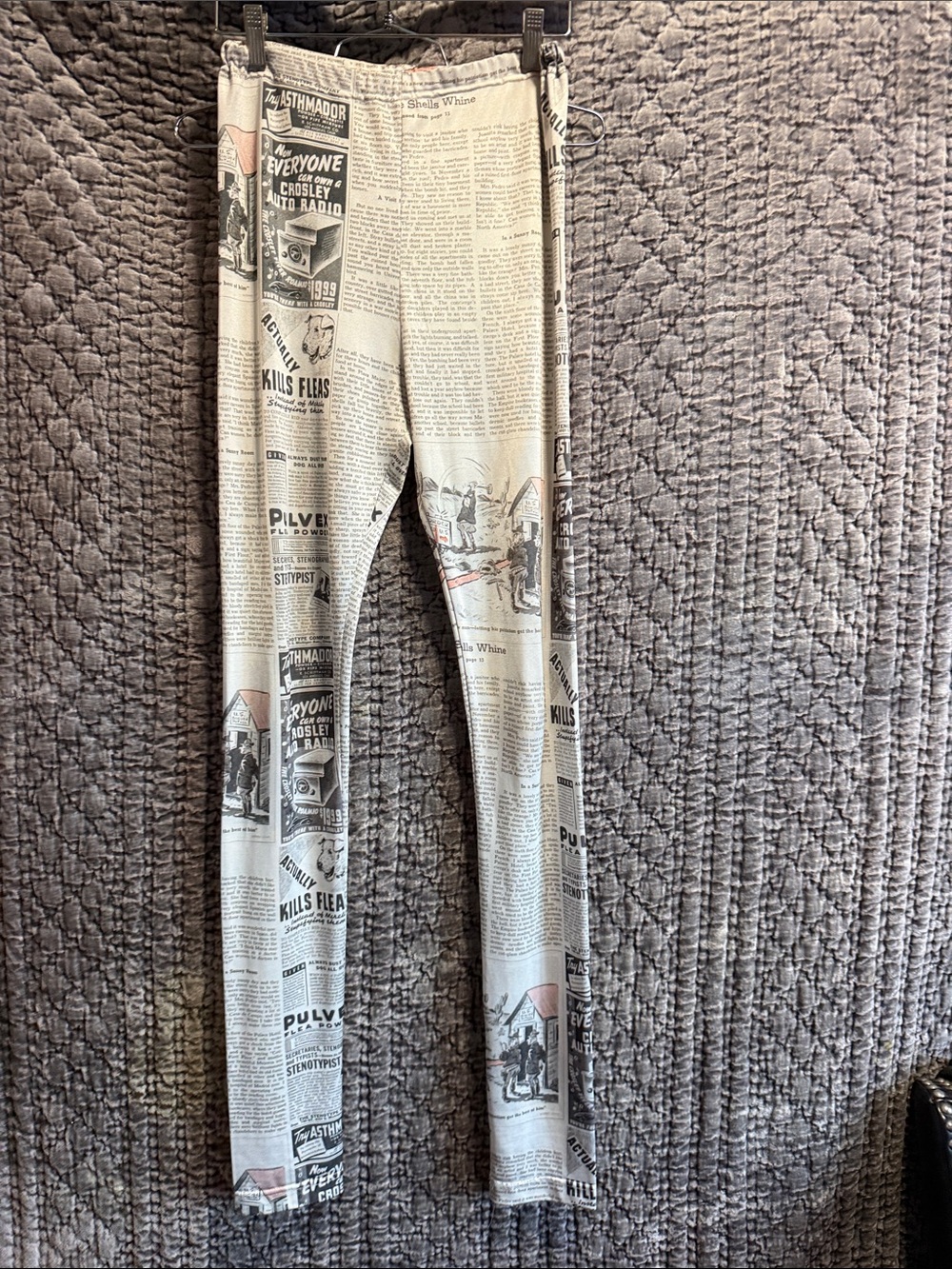 Comme des Garcons Beige and Black Newspaper Print Skinny Pants